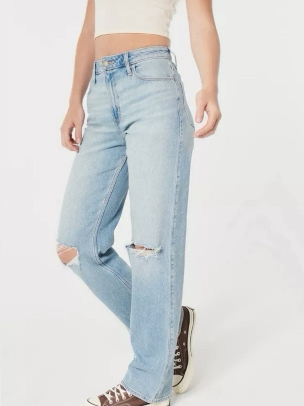 Hollister Light Wash Boyfriend Jeans with Knee Rips
